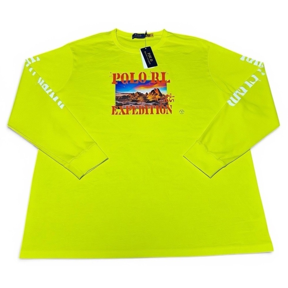 Polo Ralph Lauren Expedition Long Sleeve Graphic T Shirt Neon‎ Yellow 2XLT NWT